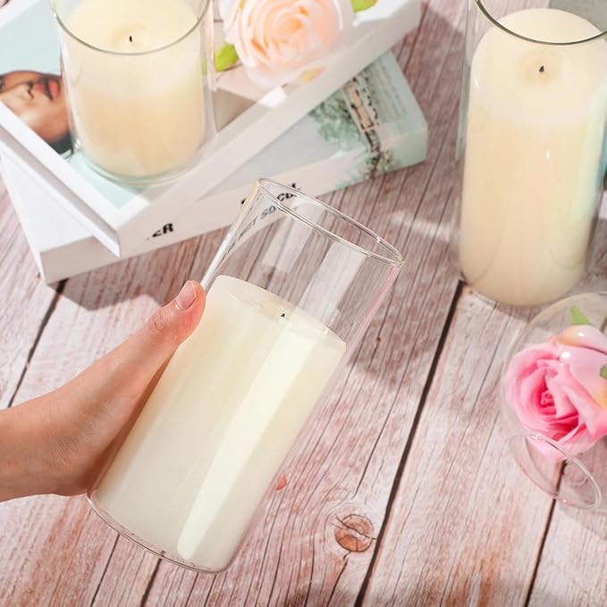 Shihanee Set of 36 Pillar Candles and Glass Cylinder Vases Clear Cylinder Holders for Slim Pillar Candles Wedding Centerpieces(3.4'' X 4.7", 7", 9.8",Ivory White)