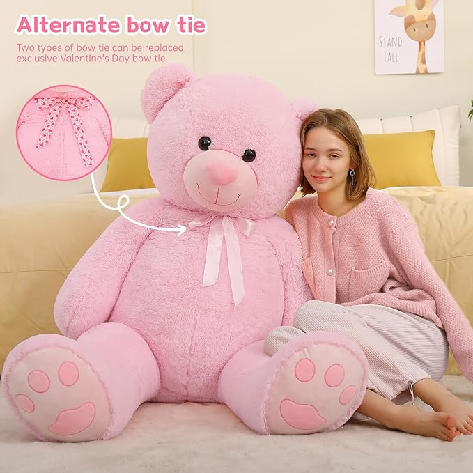 Tezituor Giant Teddy Bear 5 Feet Tall - Pink Life Size Stuffed Animals 59" - Fluffy Huge Plush with Footprints - Valentines Gift for Girlfriend
