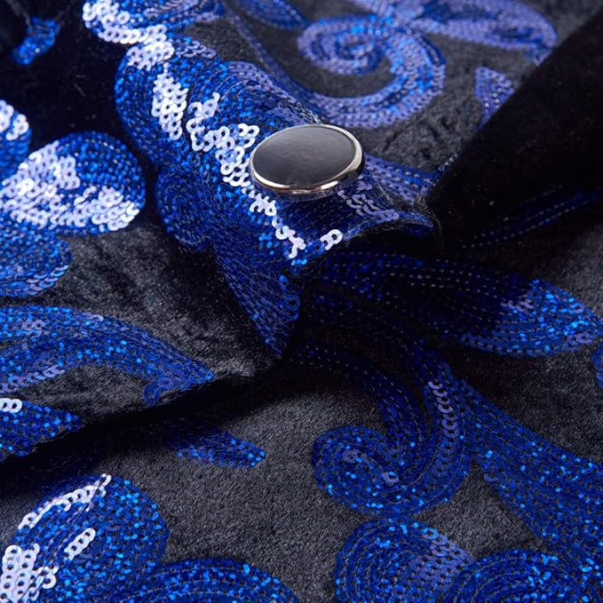 Men Fashion Velvet Sequins Floral Pattern Suit Jacket Blazer