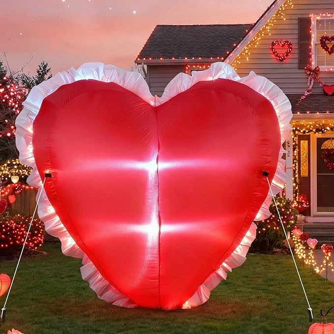 VIHOSE Valentine's Day Inflatable Heart 5 Ft Red Heart Blow up Yard Decorations with LED Light Valentine Romantic Holiday Decor for Indoor Outdoor Holiday Yard Anniversary Wedding Party