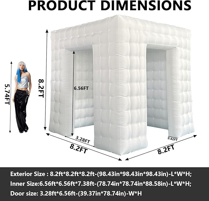 SAYOK Inflatable Photo Booth Enclosure Inflatable Booth 360 Photo Booth Backdrop 8.2x8.2ft Portable 16 Colors Led Dimmable Shooting Photobooth Tent Kit for Advertising, Bars, Shopping Malls, Events
