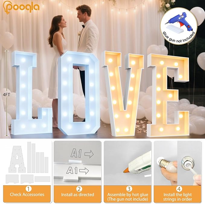 Pooqla 4 FT Marquee Light Up Letters, Cool White and Warm White Marquee Letter 4 Feet Tall, Giant LED Sign Big Mosaic Letter G for Balloons Birthday Party Anniversary Wedding Decorations