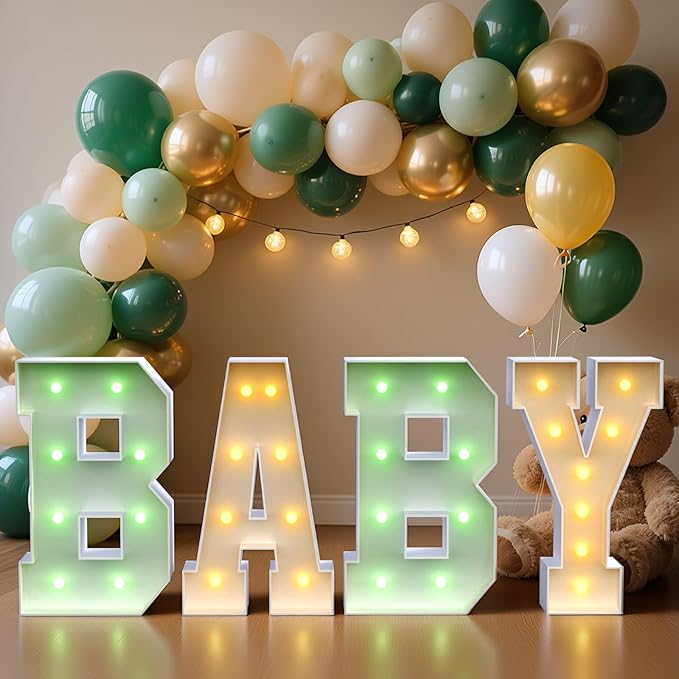 BABY Letters Baby Shower Decorations: 18 Colors Marquee Light-up Letter 2.3FT Big Oh Baby Letters for Baby Shower Sign for Gender Reveal Boys and Girls Party Decor Backdrop Block Boxes