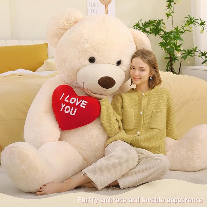 Red Heart Giant Teddy Bear 6ft, Big Teddy Bear Stuffed Animals with Embroidered I Love You for Girlfriend Christmas Birthday, Huge Valentines Teddy Bear Gifts (White, 72 inches)