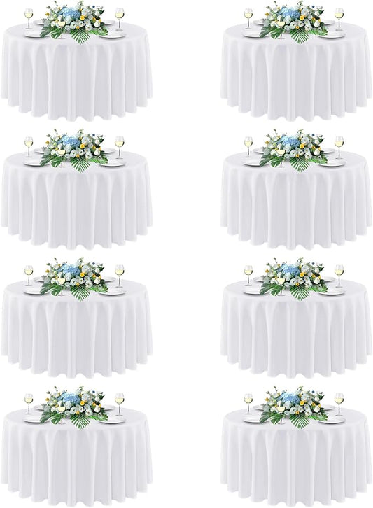 sancua White Round Tablecloth 108 Inch Diameter, 8 Pack - Circle Polyester Fabric Table Cloth for Wedding Party Reception Banquet Birthday, Washable Formal Table Cover (Fit 42-96 Inch Tables)
