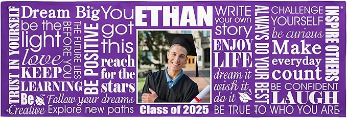 Let's Make Memories Personalized Graduation Banner - Graduation Party Decorations - Customized Congratulations Banner - Class of 2025 - Indoor/Outdoor Vinyl - Big Dreams - Purple - 10 ft.