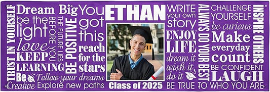 Let's Make Memories Personalized Graduation Banner - Graduation Party Decorations - Customized Congratulations Banner - Class of 2025 - Indoor/Outdoor Vinyl - Big Dreams - Purple - 10 ft.