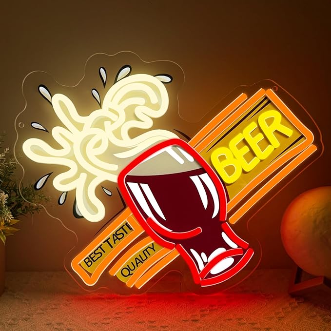 Beer Led Neon Light Sign, Beer Bar Neon Signs for Wall Decor Man Cave Light Up Sign for Home Bar Bedroom Pub Bistro Party Gift Dimmable USB Powered(15"*12.6")