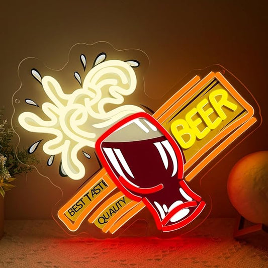 Beer Led Neon Light Sign, Beer Bar Neon Signs for Wall Decor Man Cave Light Up Sign for Home Bar Bedroom Pub Bistro Party Gift Dimmable USB Powered(15"*12.6")