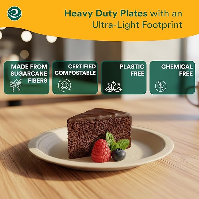 ECO SOUL 6 Inch Compostable Disposable Paper Plates [400 Pack] Food Safe 100% Virgin Bagasse Pulp Heavy Duty Biodegradable Microwave Safe Small Round Dessert Plate for Party, Picnic & BBQ (Brown)