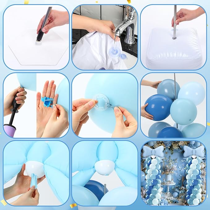 Kasyat Dusty Blue Bow Balloon Column Stand Kit Retro Baby Blue Balloon Arch Garland Kit Bow Decor for Boy Baby Bridal Shower Birthday Wedding Party Coquette Decorations