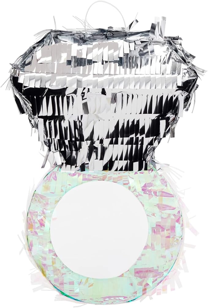 Juvale Diamond Ring Pinata - Interactive Bridal Shower Games - Bachelorette Party Decor & Accessories - Durable Metallic Finish for Engagement Party Decor - 7.2 x 7.1 x 11 in, Silver & Pink