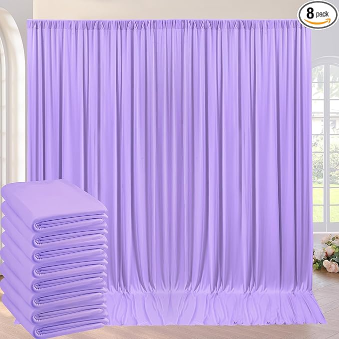 40ft×10ft Wrinkle Free Lavender Backdrop Curtain for Party, 8 Panels 5×10ft Soft Silky Polyester Light Purple Lilac Photo Backdrop Drapes for Birthday Baby Shower Mother's Day Wedding Photography