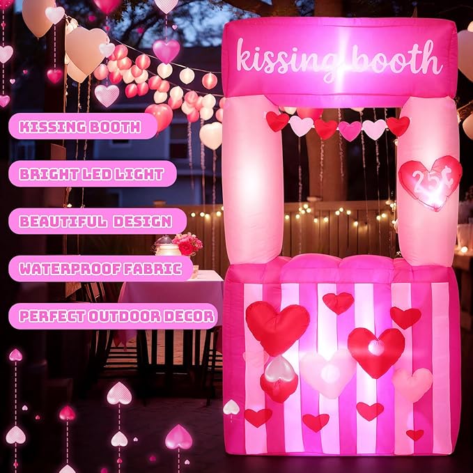 Sotiff 7 FT Valentines Kissing Booth Inflatable Valentine Inflatable Outdoor Decorations Heart Love Kissing Booth Decor Large Yard Decoration for Outdoor Garden Yard Lawn Holiday Party