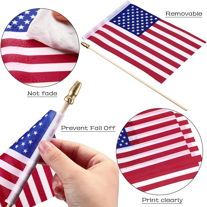 Shimeyao 120 Pack USA Stick Flags 12 x 18 Inch Small American Flag 4th of July USA Flag Red White Blue Lawn Flags with Wooden Pole and Spear Tip for Yard Garden Memorial Day Independence Day Decor