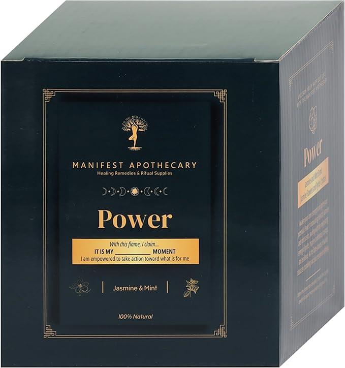 Power Aromatherapy Candle – Jasmine & Mint Scent with Pyrite Crystals – Hand-Poured Soy Candle for Confidence, Courage & Energy Alignment by Manifest Apothecary- Green (Power)