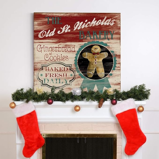 Renditions Gallery Old St. Nicholas Bakery Wall Art, Cute Christmas & Winter Decor, Vintage Faux Wood Look, Festive, Premium Gallery Wrapped Canvas, Ready to Hang, 32 in H x 32 in W, Made in America