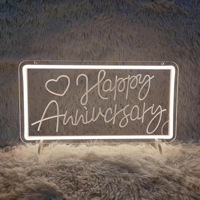 Happy Anniversary Neon Sign,Happy Anniversary Led Signs, Decoration Neon Lights for Bar Pub Christmas, Restaurant, Bedroom Wall Decor Cute Neon Signs Gift Engagement Birthday Wedding Party,SIGNVIA,39*20cm
