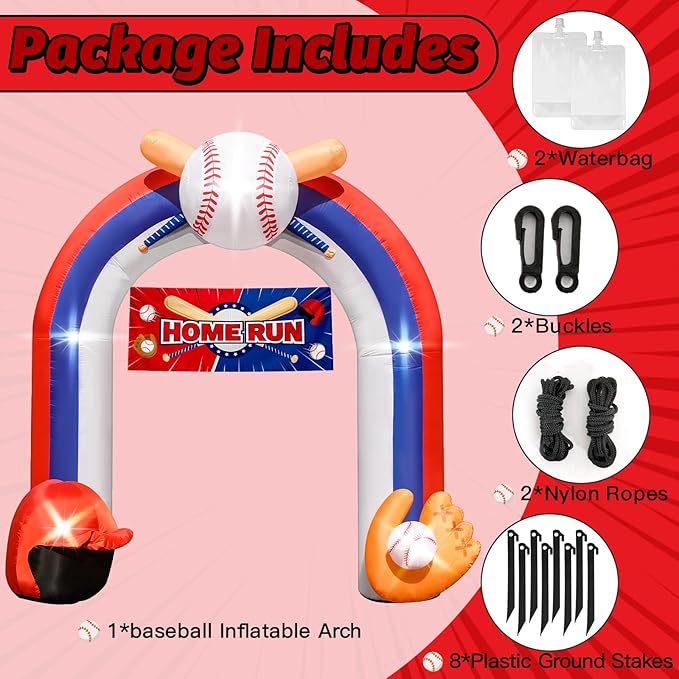 Eyourlife 9FT Giant Baseball Inflation Arch for Baseball Party Decorate with Baseball Home Run Banner 1Blower and 5 Light for Baseball Team Coach Stadium Yard Outdoor Birthday Blow-Up Decorate