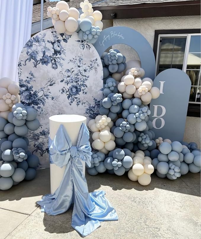 Blue Florasl Arch Backdrop Cover Baby in Bloom Baby Shower Decorations Arch Stand Spandex Covers Afternoon Tea Event Wedding Birthday Party Decors (3.3x6.5ft Cover,3856)