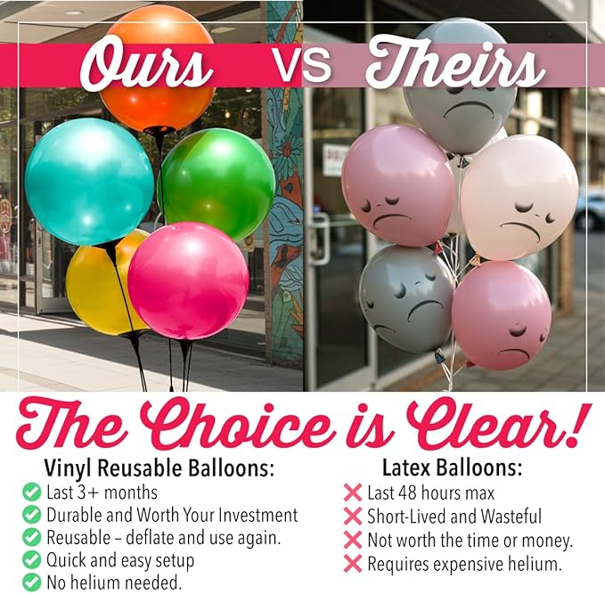 Reusable Outdoor Balloon Clusters - Helium Free, All-Weather, Durable, Plastic Balloons for Advertising, Real Estate, Grand Openings & Events (Aqua, Blue, Silver and White)