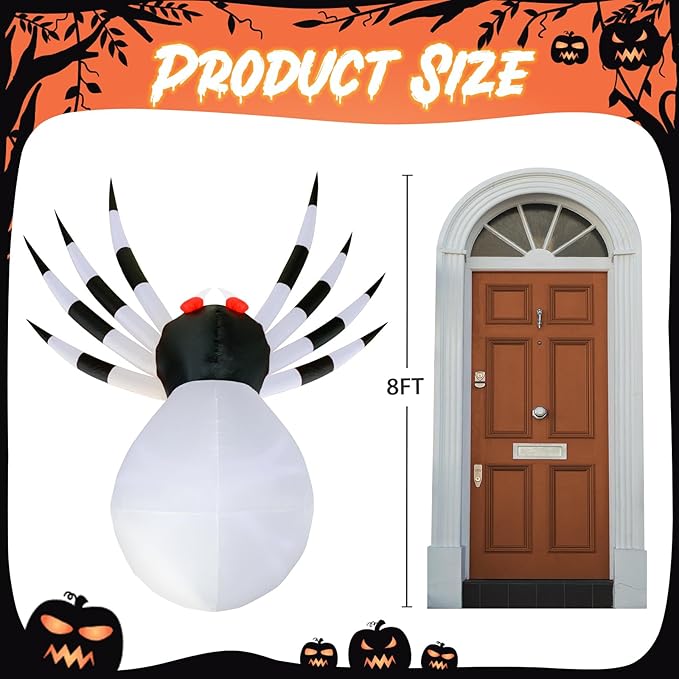 8FT Inflatable Spider for Halloween Decorations: Giant Blow Up Spider with Magic Light Halloween Decor for Outdoor Yard Patio Lawn Garden