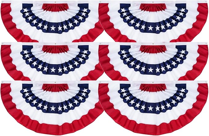 ROTERDON American Flag Bunting - 3x6 ft (6 PCS), Outdoor Patriotic Bunting, Embroidered 4th of july Decorations Outdoor, with Brass Grommets