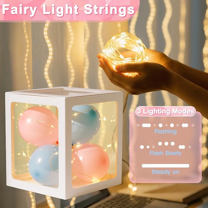 Ledido Transparent Balloon Boxes, Clear Balloon Boxes with 6 Pcs String Lights and 78 Letters for Baby Shower Gender Reveal 2026 New Year Grad Party Birthday Anniversary Bridal Decor - 6 White Boxes