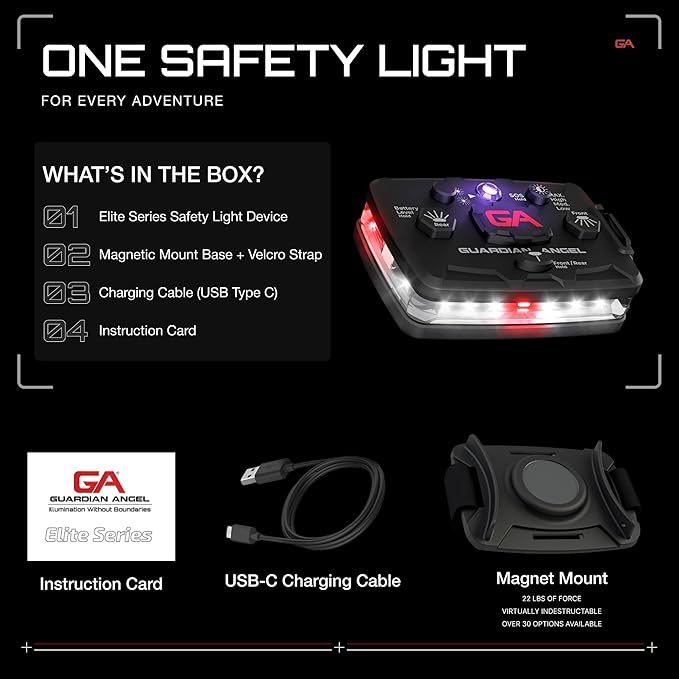 Guardian Angel Elite Series Safety Light, Infrared-Hybrid - White Front & Red Rear - Rechargeable, Magnetic, Hands-Free Wearable LED Flashlight for Law Enforcement, First Responders, & Firefighters