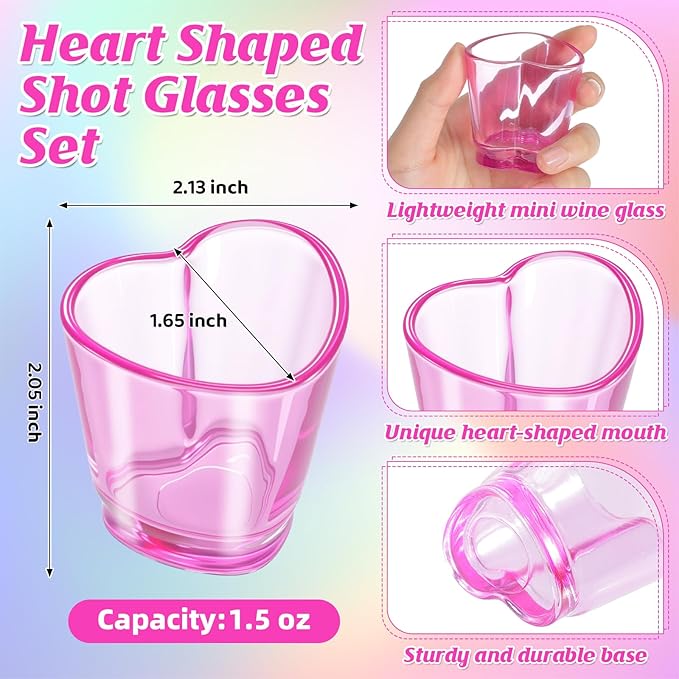 Sabary Valentine's Day Heart Shot Glasses Bulk, 36 Pack 1.5 oz Thick Glass Pink Shot Glasses for Valentine Galentine Party Supplies, Party Favors, Table Decor