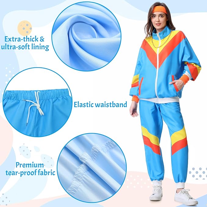 80s Tracksuit for Men Women 90s Retro Windbreaker Outfit 80s Costume for Couples 80s Track Suit for Adult