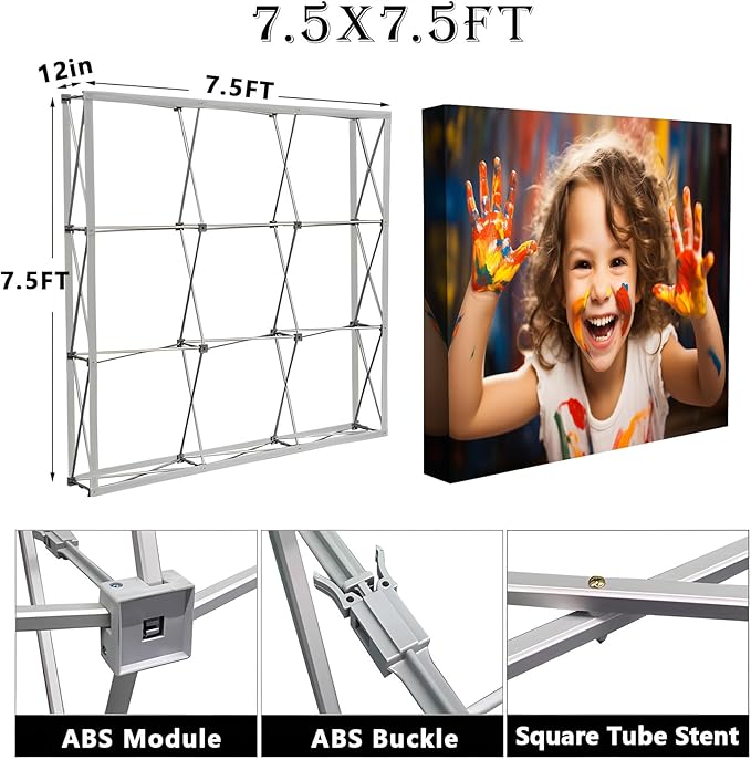Customize Pop Up Banner with Stand for Tradeshow Backdrop,Tradeshow Dispaly,Step and Repeat Tension Fabric Backdrop for Trade Show Booth and Photography(7.5x7.5FT)