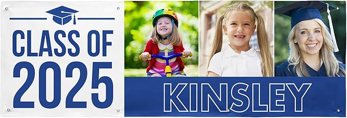 Let's Make Memories Personalized Graduation Banner - Graduation Party Decorations - Customized Congratulations Banner - Class of 2025 - Indoor/Outdoor Vinyl - Way to Grow - Blue - 8 ft.