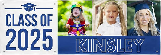 Let's Make Memories Personalized Graduation Banner - Graduation Party Decorations - Customized Congratulations Banner - Class of 2025 - Indoor/Outdoor Vinyl - Way to Grow - Blue - 8 ft.