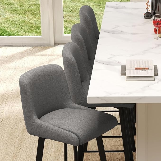 Swivel Bar Stools Set of 2, 29''H Upholstered Barstools with Backs, Modern Counter Height Bar Stool Chairs for Kitchen Island, Metal Legs, Fabric, Gray Counter Stools