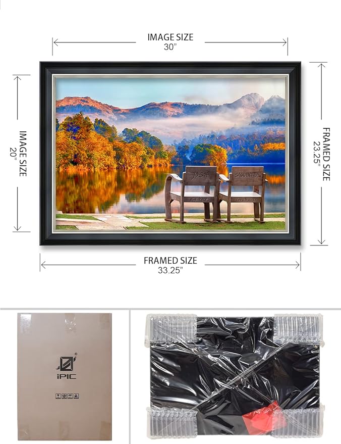 IPIC - Grow Old Together, Personalized Ideal Gift Custom Framed Wall Art with Names and Date, Giclee Prints with Solid Wood Frame, Unique and Memorable Present. Wall Art for Home Decor.