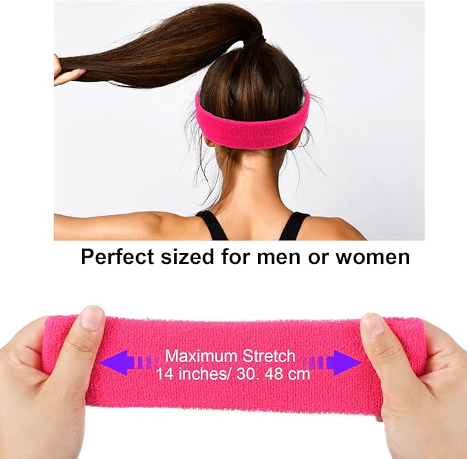 48pcs 16 Sets Neon 80's Sweatbands for Women Men Headband Wristband Set 16 Headband and 32 Wristbands Football Wristbands Sports Accessories Halloween Cosplay Glow Party