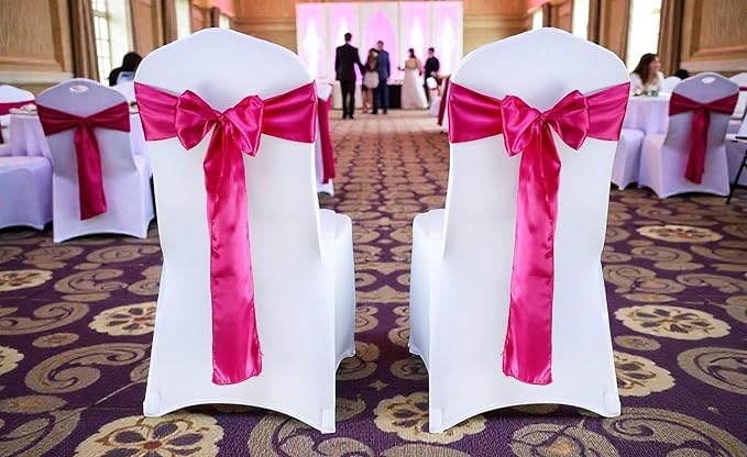 VDS Satin Chair Sashes Chair Cover Back Tie Sateen Bows Ribbon for Wedding Birthday Graduation Engagement Ceremony Event Party Banquet Venue Hotel All Dining Chair Decoration (75PC) (Magenta)