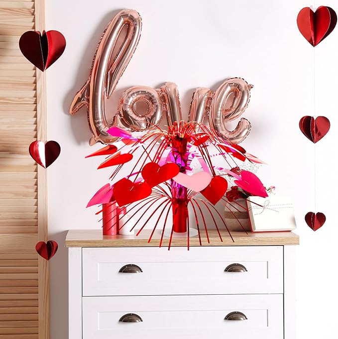 16 Pcs Valentine's Day Metallic Foil Spray Centerpieces for Tables Heart Gleam N'burst Party Spray for Valentine's Day Table Decoration