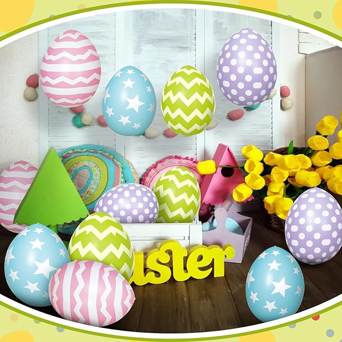 12 PCS Inflatable Easter Eggs Decorations - Large PVC Colorful Egg Easter Inflatable Outdoor Ornaments Decorations for Holiday Party, Yard, Home, Indoor & Outdoor(16 Inch, 24 Inch)