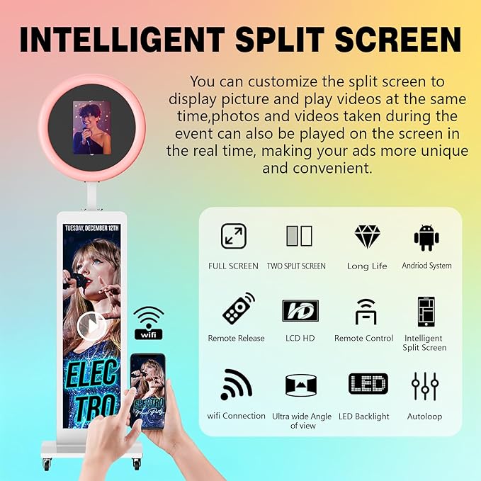 HARZHI Portable Photo Booth Compatible with Ipad, Photo Booth Shell Stand Stand Provide Chacktok Photo Booth Software for Party and Wedding, Free Custom Logo, Flight Case (LCD Screen+White)