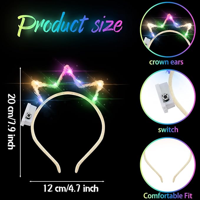 WILLBOND 40 Pcs Light up Crown Headband LED Glow Crown Headband Hair Accessories for Birthday Festival Concert Party Costume