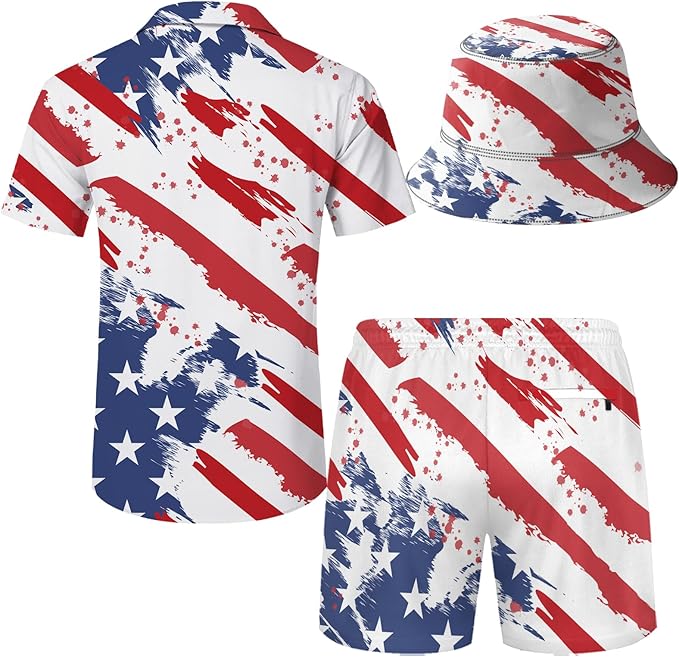 Men's Hawaiian Shirt and Shorts Set 2 Piece Beach Outfits with Bucket Hats for Beach Days and Summer Vibes