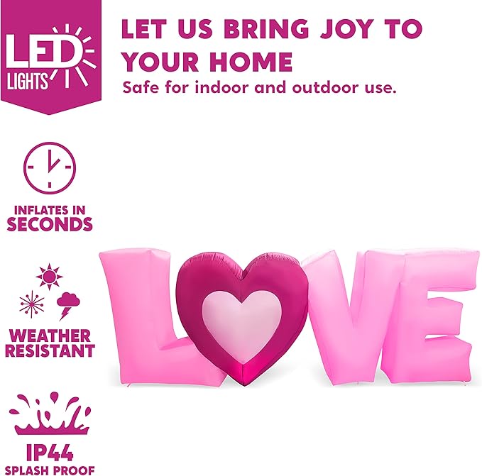 Joiedomi 9 FT Long Valentine Inflatable Love Letters with Built-in LED Lights, Blow up Valentine Romantic Holiday Decor for Wedding Proposal Outdoor Indoor Yard Party Supplies