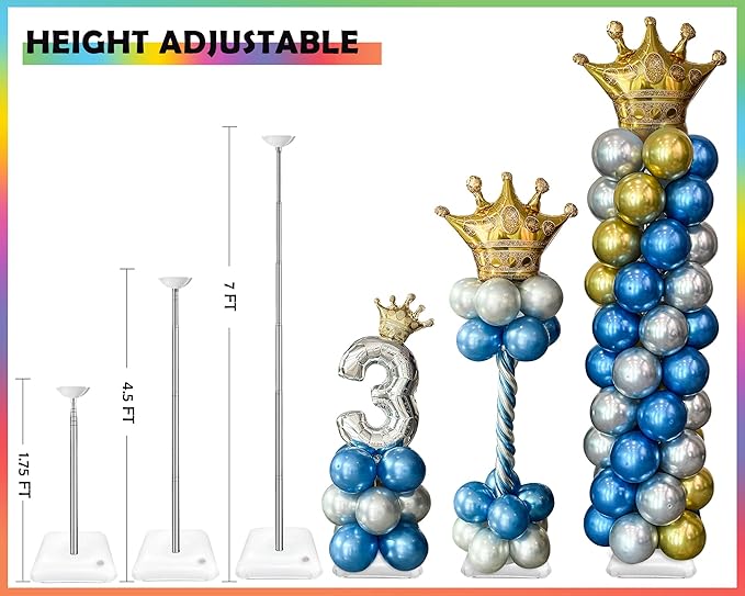 YALLOVE Balloon Column Stand Kit Set of 4, 7 Feet Height Adjustable Balloon Tower Pillar with Reusable Metal Telescopic Design for Birthday, Wedding, Baby Shower, Graduation Party Decoration