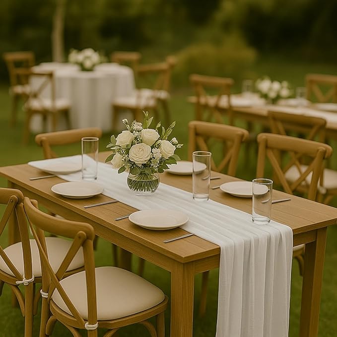 12 Pack Ivory Cheesecloth Table Runner – 10FT x 12pcs White Gauze Table Runners for Wedding, Bridal Shower, Elegant Rustic Boho Reception Décor