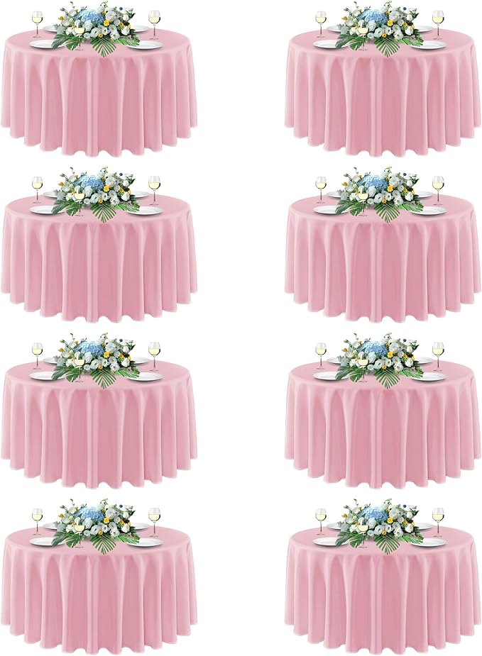 sancua Round tablecloth 90 Inch Diameter, 8 Pack - Circle Polyester Fabric Table cloth for Wedding Christmas Party Reception Banquet Birthday, Washable Formal Table Cover (Fit 30-72 Inch Tables), Pink