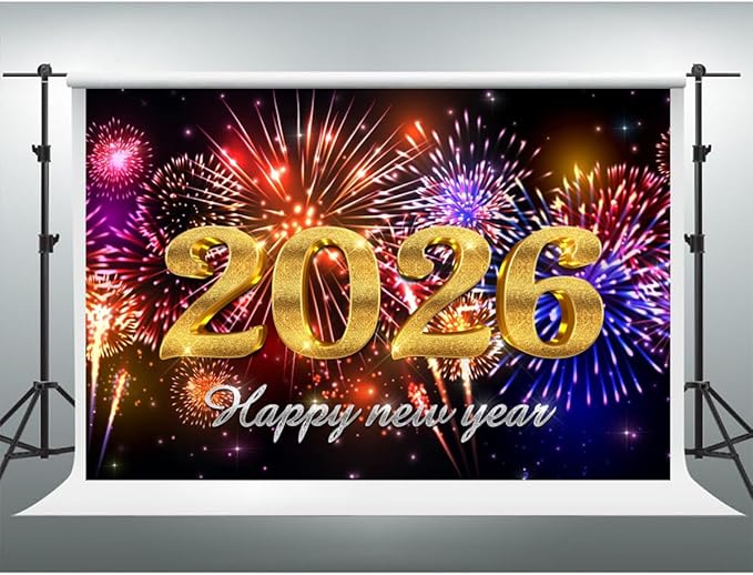 YongFoto 2026 Happy New Year Backdrop 8x6.5ft Glorious Night Sky Fireworks Photography Background Christmas Night Festival Carnival Family Party Banquet Decor Banner Photoshoot Wallpaper Photo Booth