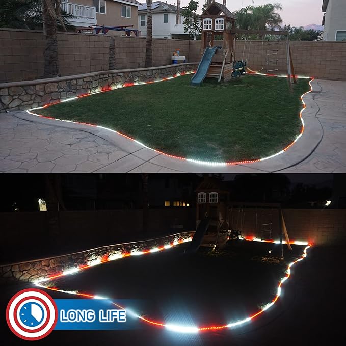 Russell Decor 50ft/15m LED Rope Lights Indoor Outdoor Decorative Lighting for Party Trees Patio Deck Flexible String Lights-Red White