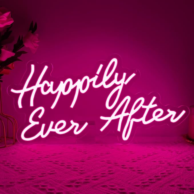 Happily Ever After LED Neon Light Sign, Wedding Neon Led Lights for Bachelorette Bridal Engagement Party Decoration Bridal Shower Wall Decor Signs Valentine's Day Dimmable USB Powered(16.9"*9.1")